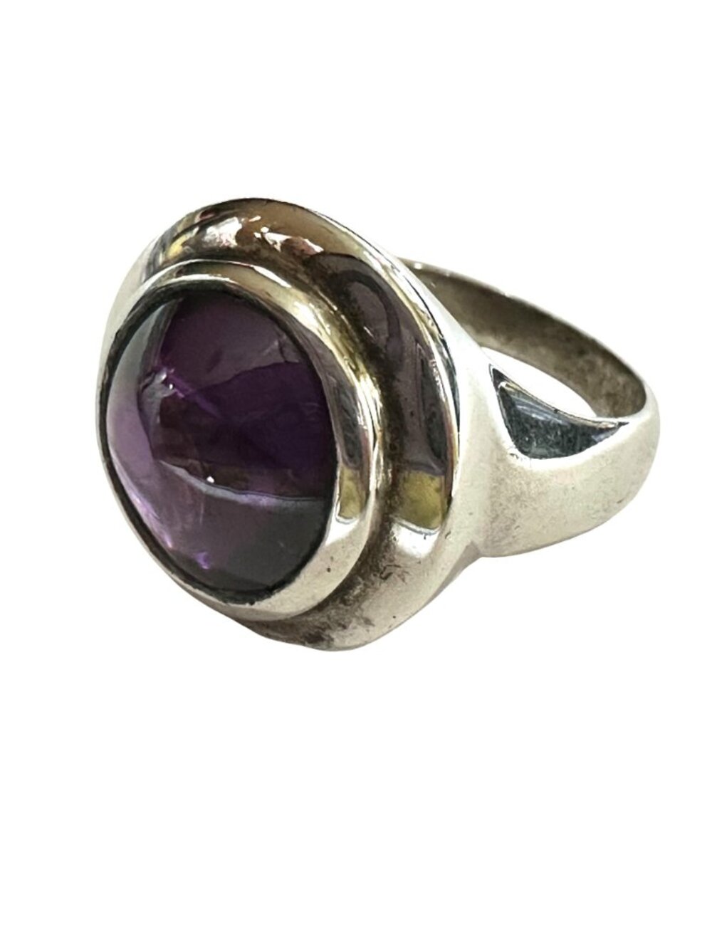 Sterling Silver Ring With Round Dark Violet Stone Signed AT 925 Size 6.75 - Picture 2 of 8